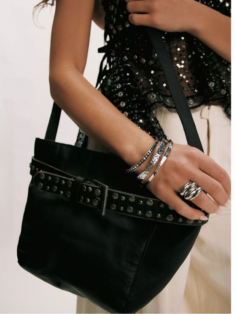 Free People Embellished Belt Bucket Bag